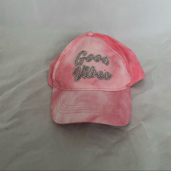 Capelli Hat Tie Dye Good Vibes Kids Pink Embroidered Silver Casual Trendy Cute - Picture 2 of 11